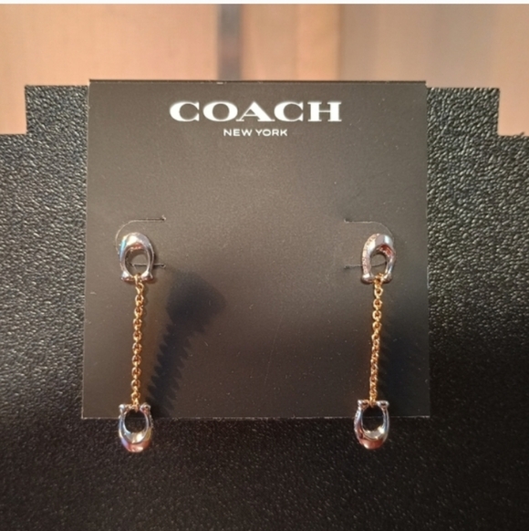 COACH- Signature Pave C Linear Earrings 💛🤍 - Picture 8 of 8